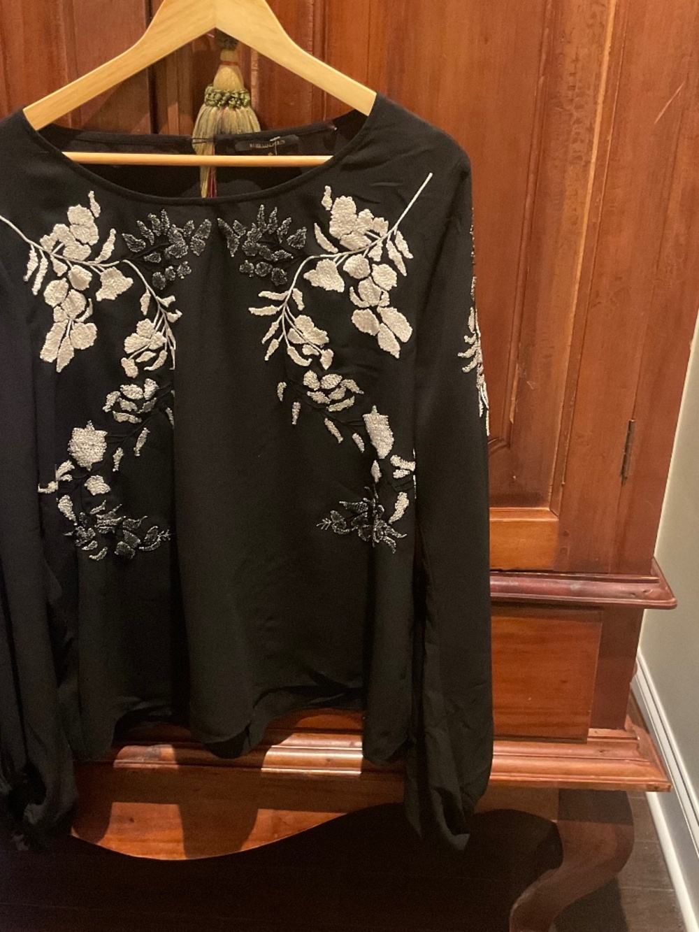 Kobi Halperin Emilia  Embroidered  Floral  Blouse , Color Black/ White , Size L